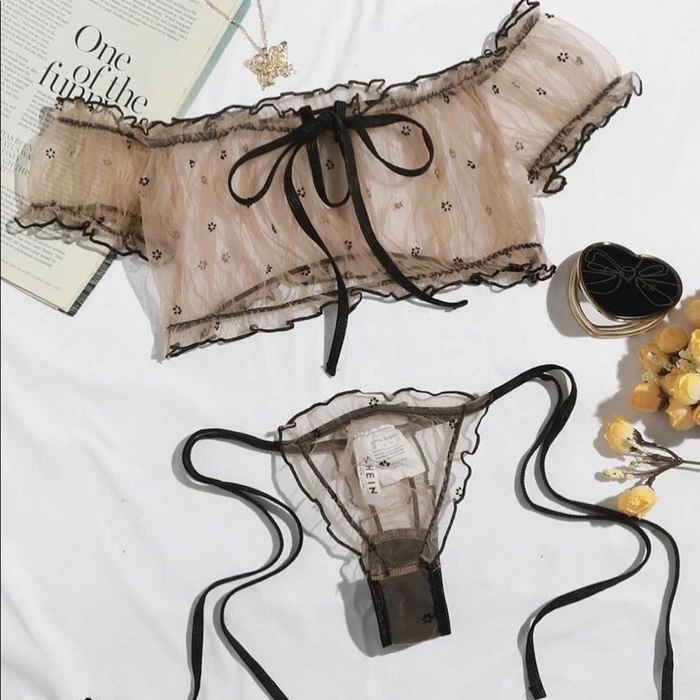 Star Pattern Mesh Lingerie Set